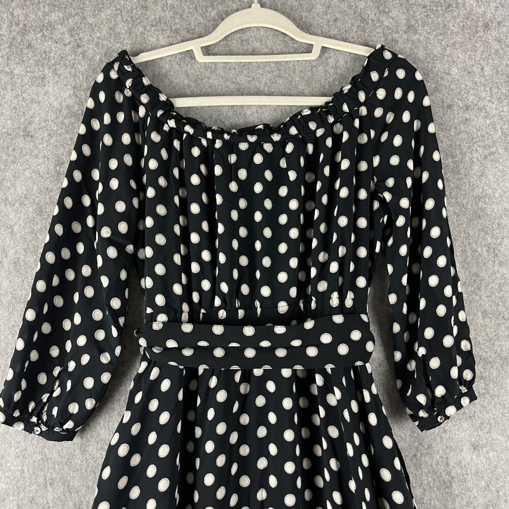Anthropologie Maeve Dress‎ Womens 6 Polka Dot Off the Shoulder Belted Pocket - Picture 13 of 16